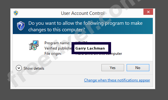 Screenshot where Garry Lachman appears as the verified publisher in the UAC dialog